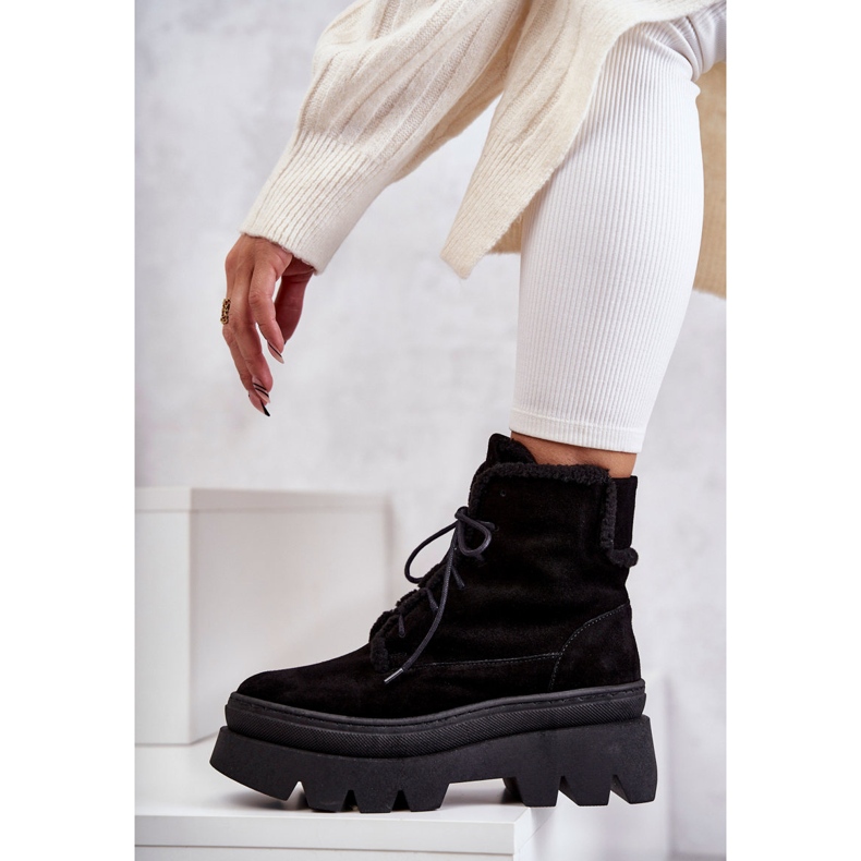 Tople čizme na vezanje od brušene kože crne Elisabeth crna 1