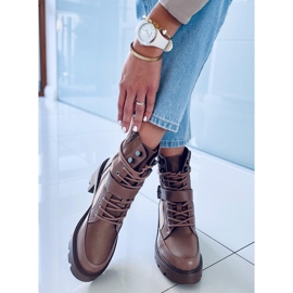 Čizme s visokom petom na vezanje Brooks Khaki bež smeđa 2