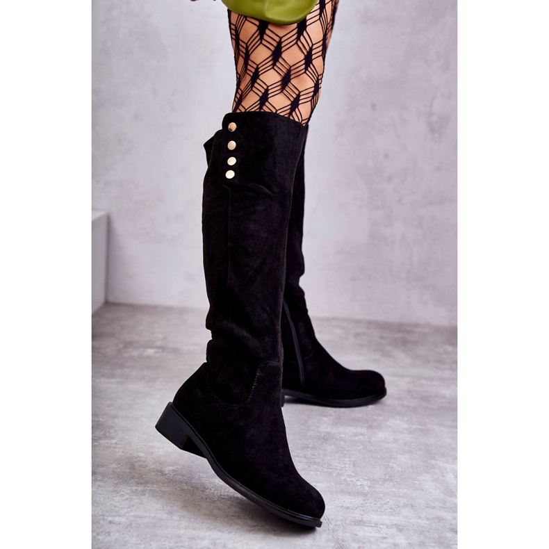 S.Barski Crne Laura tople čizme s ravnom petom od brušene kože crno 1