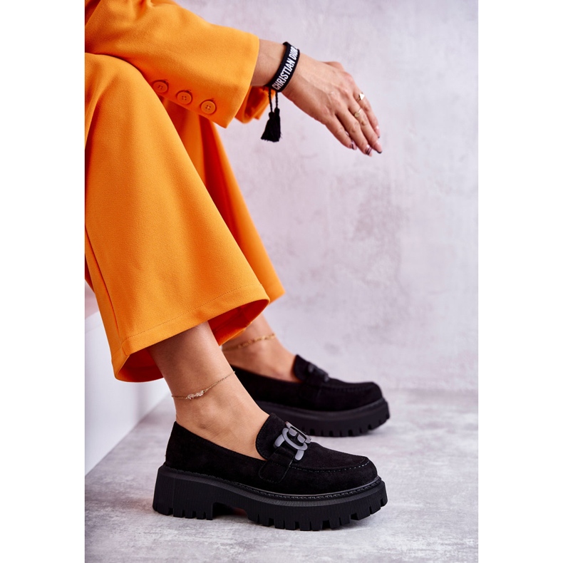 Ženske cipele od brušene kože s crnim ukrasom crna 3