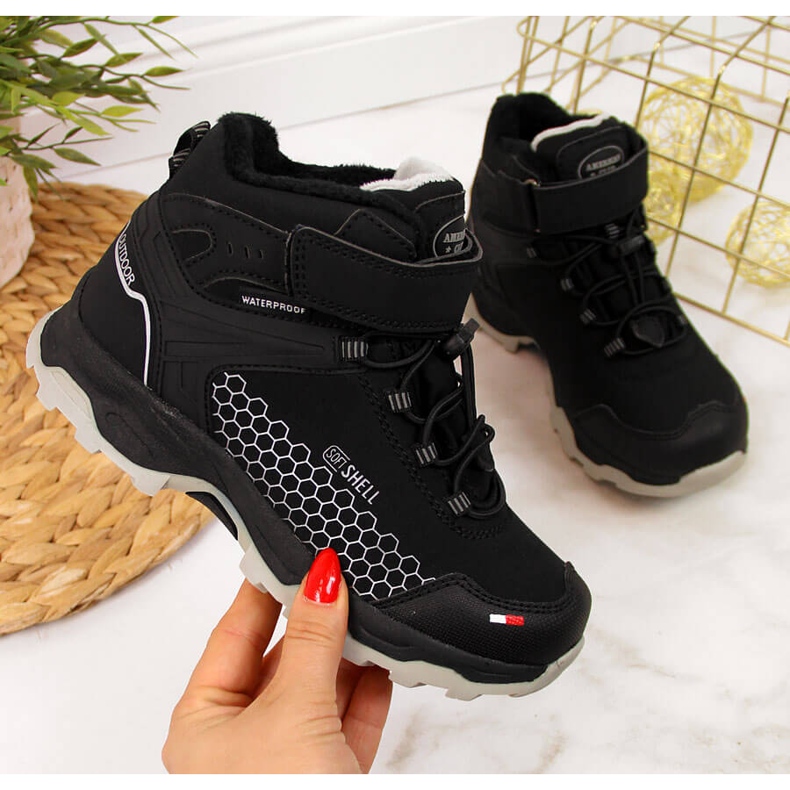 Crne vodootporne American Club čizme za snijeg za dječake crna 1