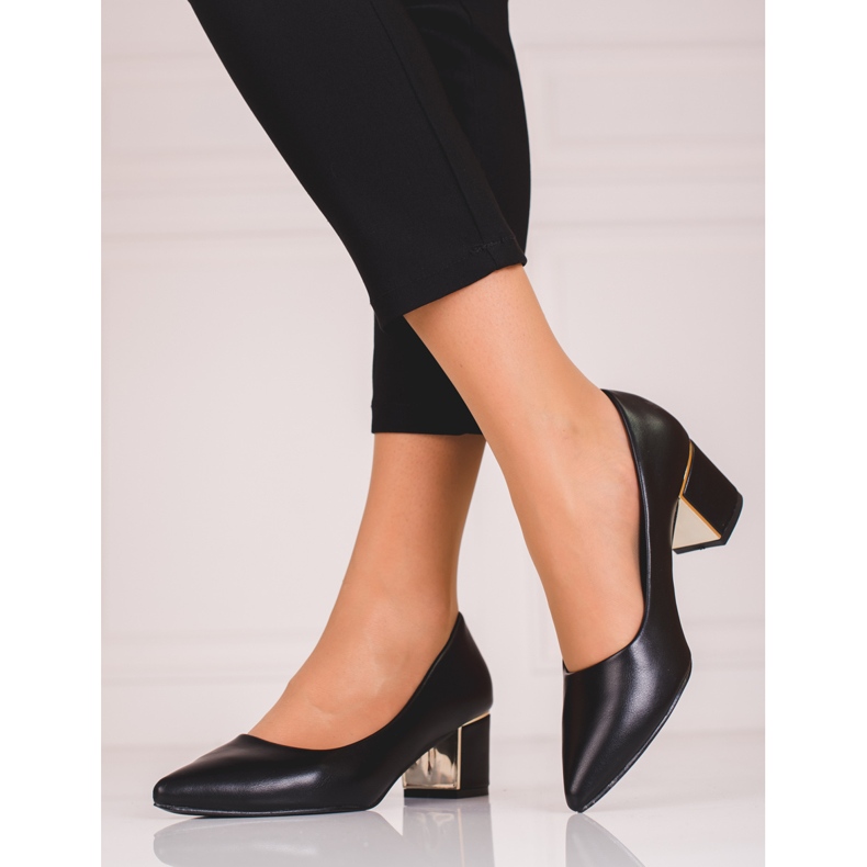 Ženske crne salonke na niskom stupu Shelovet crna 1