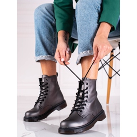 Ženske sive Shelovet čizme na vezanje s metalik sjajem siva 1