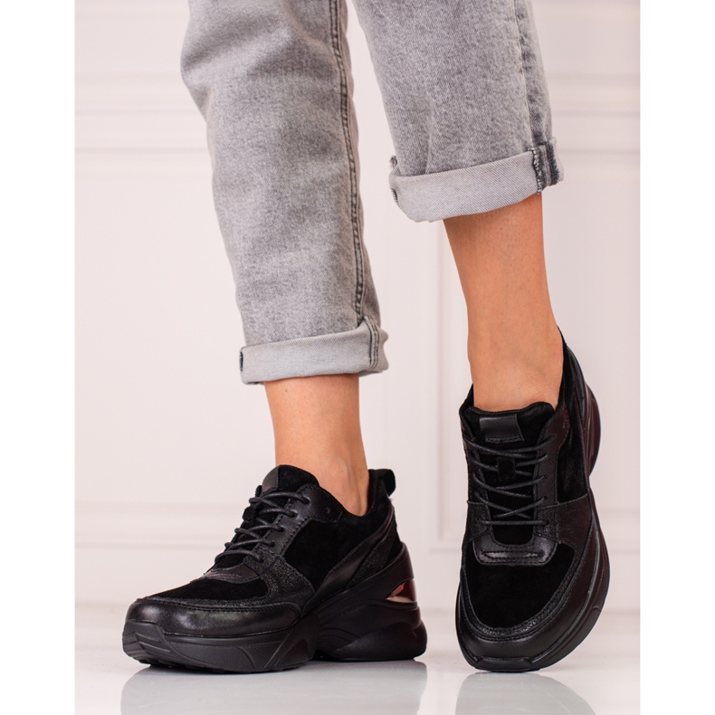 Ženske crne kožne tenisice Shelovet crna 2