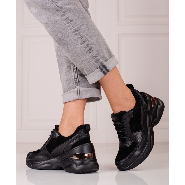 Ženske crne kožne tenisice Shelovet crno 1