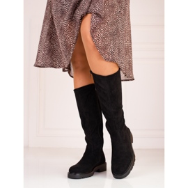 Crne ženske čizme od brušene kože Shelovet crna 1