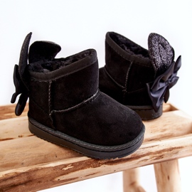 Crne Meriva tople čizme za snijeg s mašnama za djevojčice crno 2