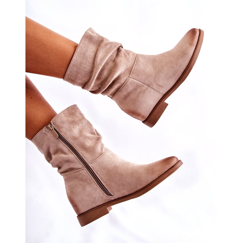 PG1 Ženske visoke čizme od brušene kože Bež Venis CH2180 2