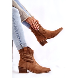 FB1 Ažurirane kaubojske čizme od brušene kože s šavovima Camel Elvire B-829 smeđa 4