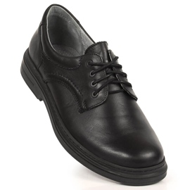 Udobne crne kožne cipele na vezanje za muškarce Helios crno 1