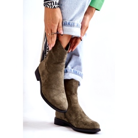 S.Barski Ženske čizme s ravnom petom od brušene kože, zelene Fiorenz HY66-66 zelena 3