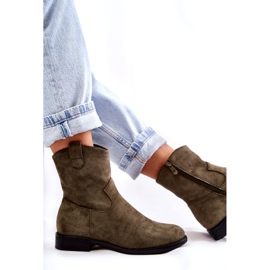 S.Barski Ženske čizme s ravnom petom od brušene kože, zelene Fiorenz HY66-66 zelena 2