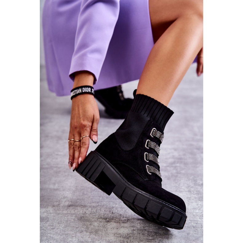 Seastar Crne čizme s natikačama od brušene kože sa kamenčićima crna 3