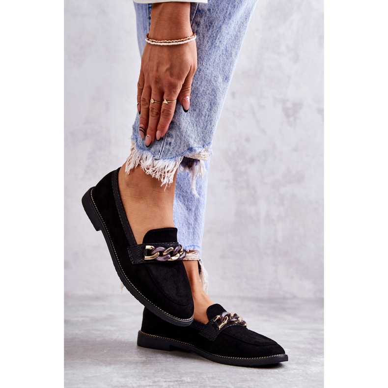 FB2 Ženske natikače od brušene kože s lancem, crne nokte crno 3