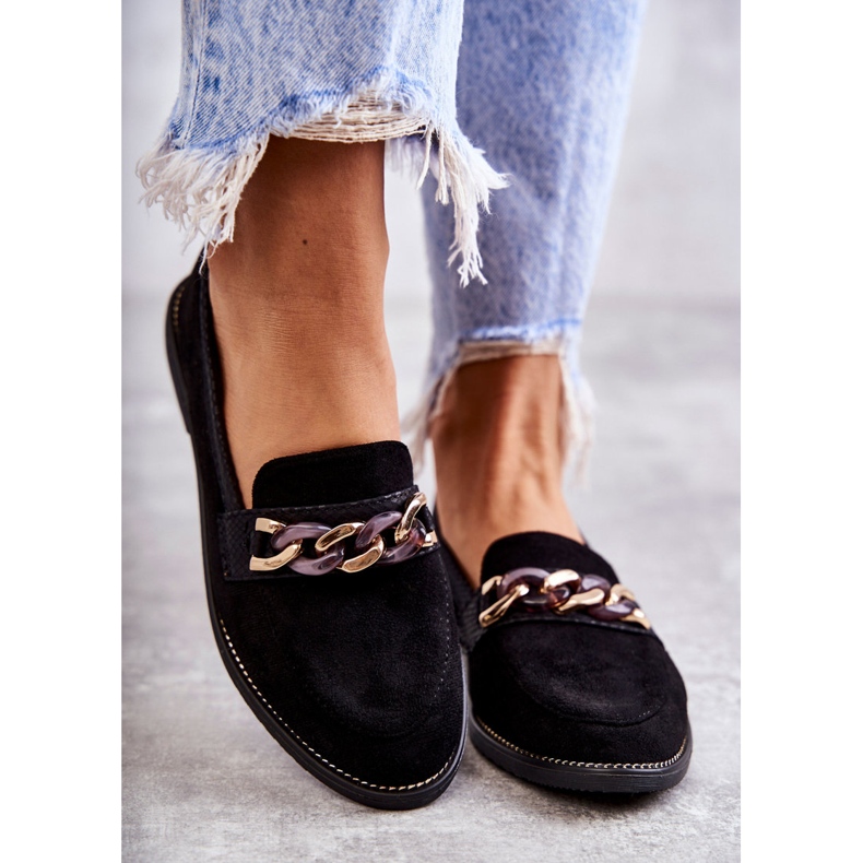 FB2 Ženske natikače od brušene kože s lancem, crne nokte crno 1