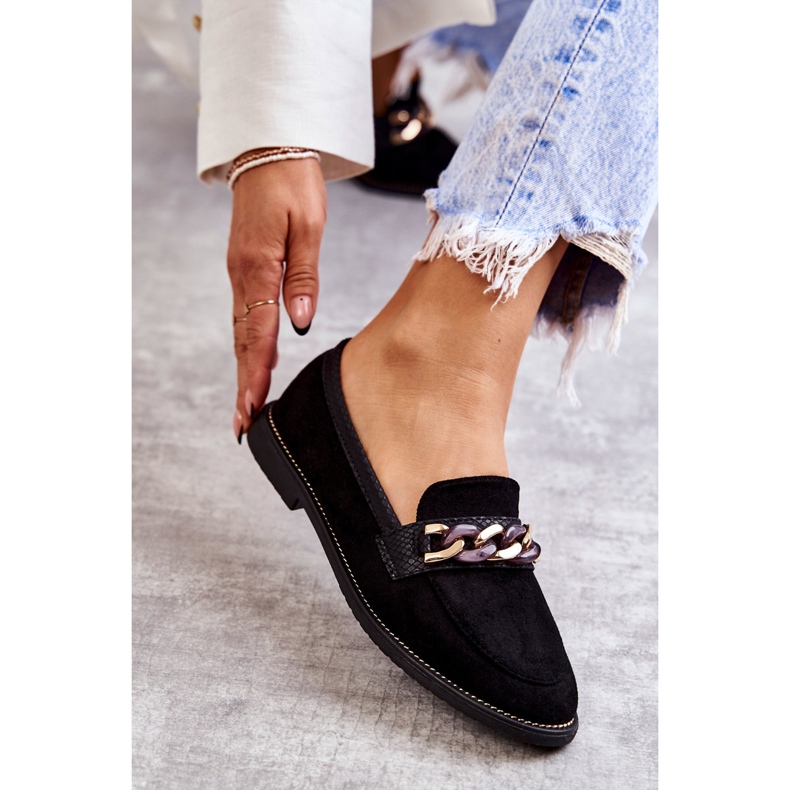 FB2 Ženske natikače od brušene kože s lancem, crne nokte crno 4