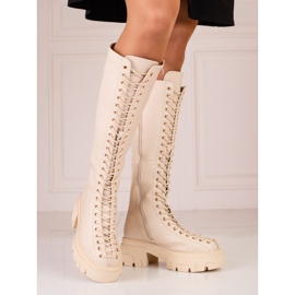 Visoke ženske čizme Shelovet bež boje na vezanje 1