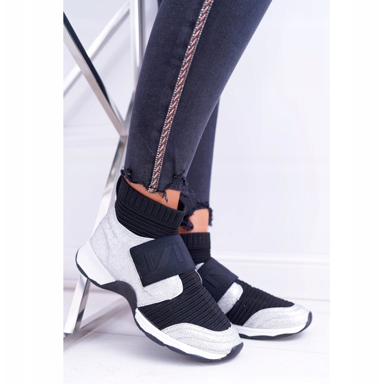 Ženske sportske cipele Lu Boo s čarapom Srebrni svjetlucavi Phantom HT9022 crna srebro 2