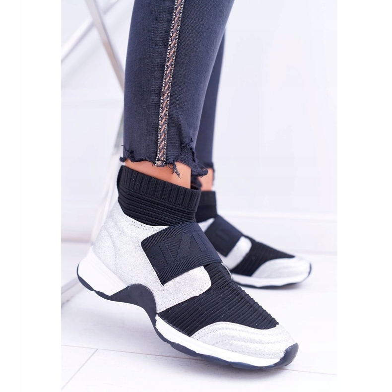 Ženske sportske cipele Lu Boo s čarapom Srebrni svjetlucavi Phantom HT9022 crno srebro 1