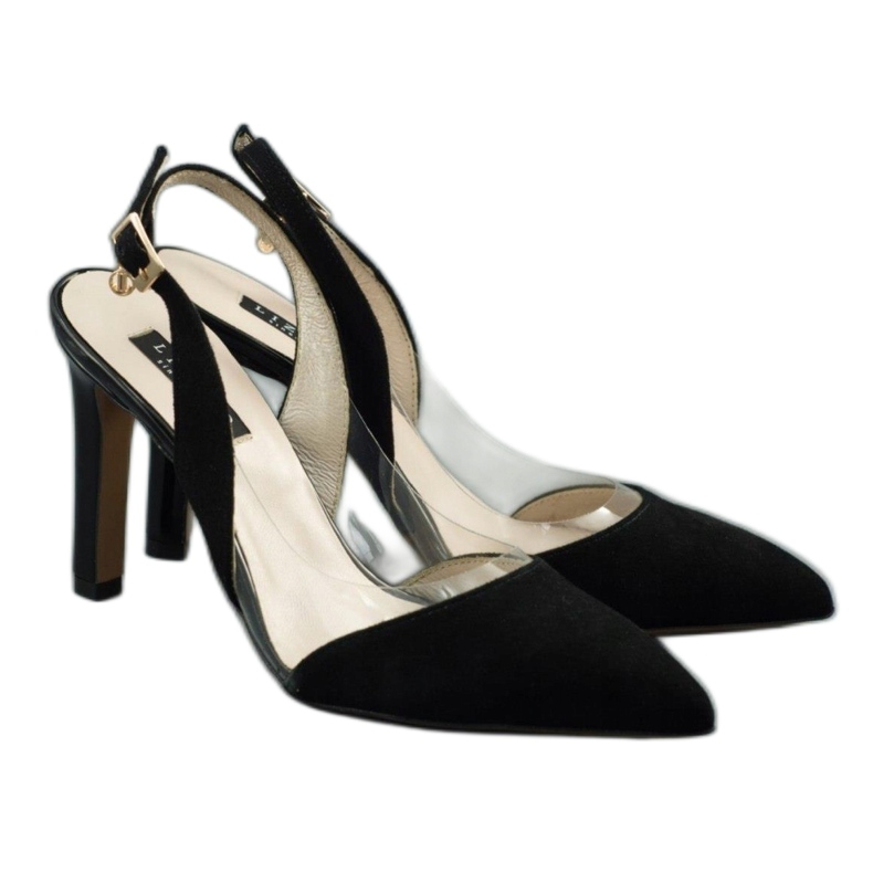 Lizard Ženske kožne sandale na szpilki 04765 crno crna 1