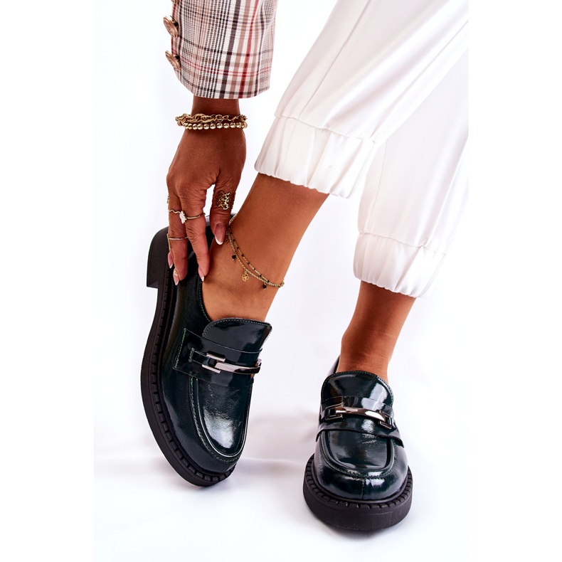 Lemar Ženske kožne cipele lakirane sa srebrnim ukrasom zelenim zelena 3