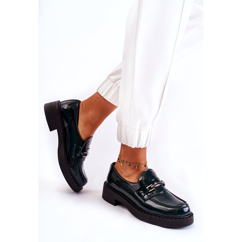 Lemar Ženske kožne cipele lakirane sa srebrnim ukrasom zelenim zelena 2