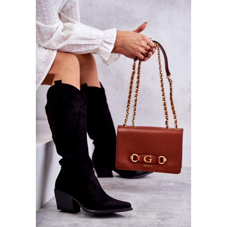 WS1 Kaubojske čizme od brušene kože Black Casey D7933 crno 2