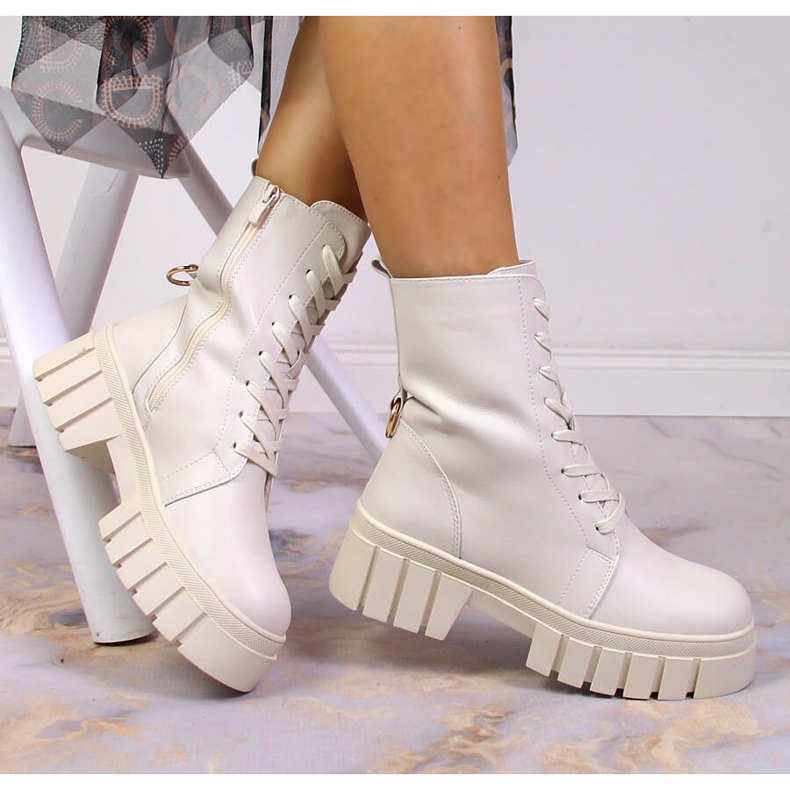 Ženske čizme na vezanje s patentnim zatvaračem, izolirane bež Sergio Leone 1