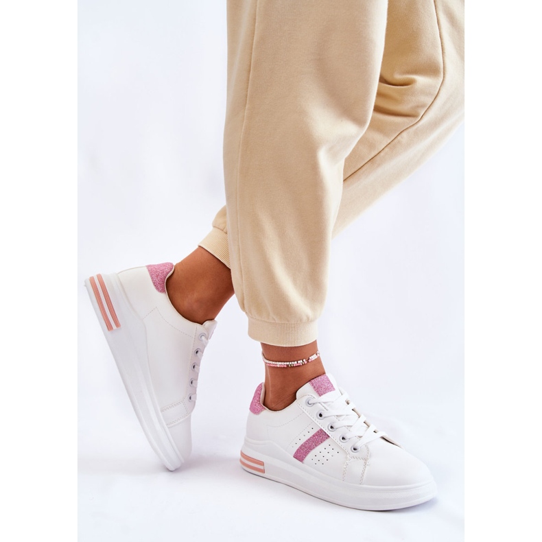 FK2 Ženske sportske cipele na vezanje bijele i ružičaste Otylia bijela ružičasta 2