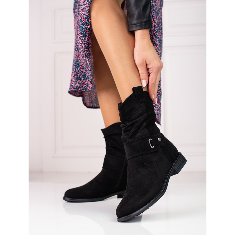 W. Potocki Crne ženske čizme s naboranim gornjištem Potocki crna 1