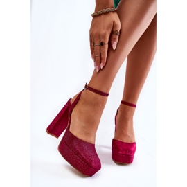 Ženske sandale sa šljokicom na petu Tamno ružičasti Rosel ružičasta 1