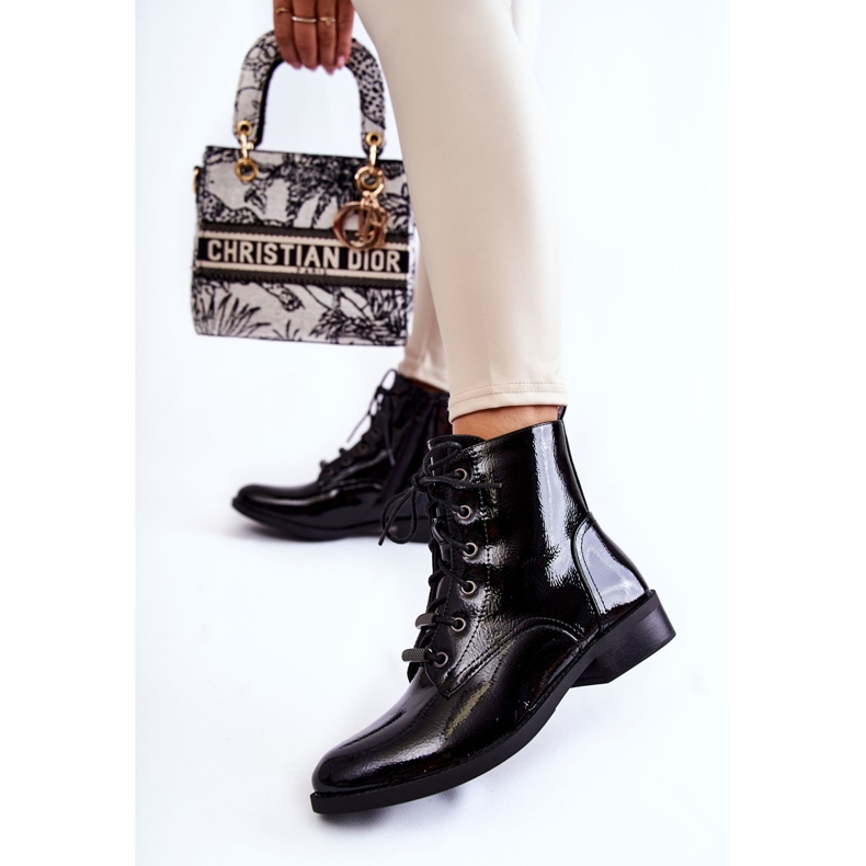 S.Barski Klasične lakirane ženske crne tople čizme Grimma crna 2