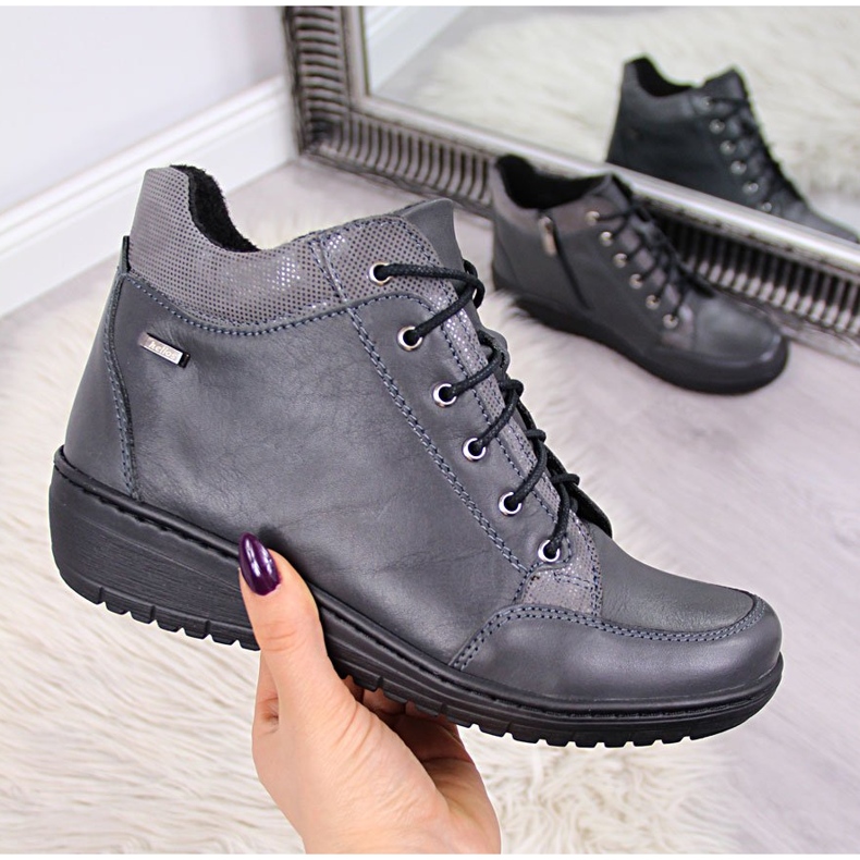 Kožne čizme, topla wedge peta sive Helios 524 siva 2