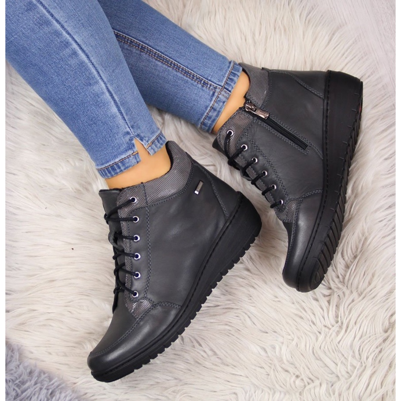 Kožne čizme, topla wedge peta sive Helios 524 siva 1