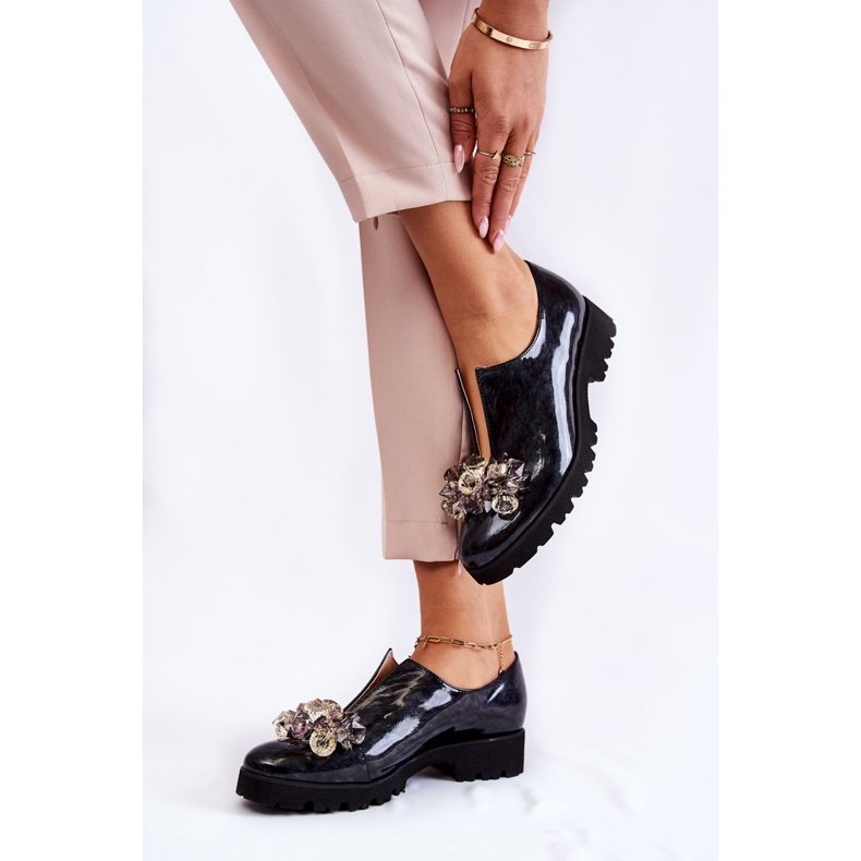 PA2 Elegantne lakirane cipele s crnim i sivim Cindy ukrasom crna 2