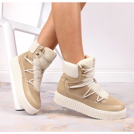 Kožne čizme na vezanje na bež Laura La.Fi platformi 1