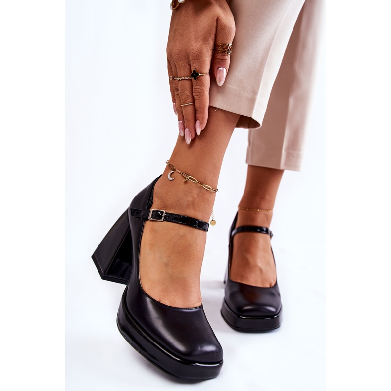 PA2 Kožne cipele na debelu petu Black Tina crno 1