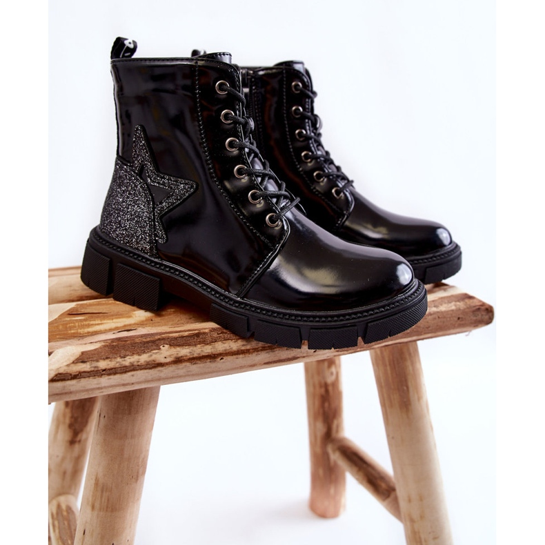 PE1 Dječje lakirane čizme s patentnim zatvaračem crne Yukko crna 1