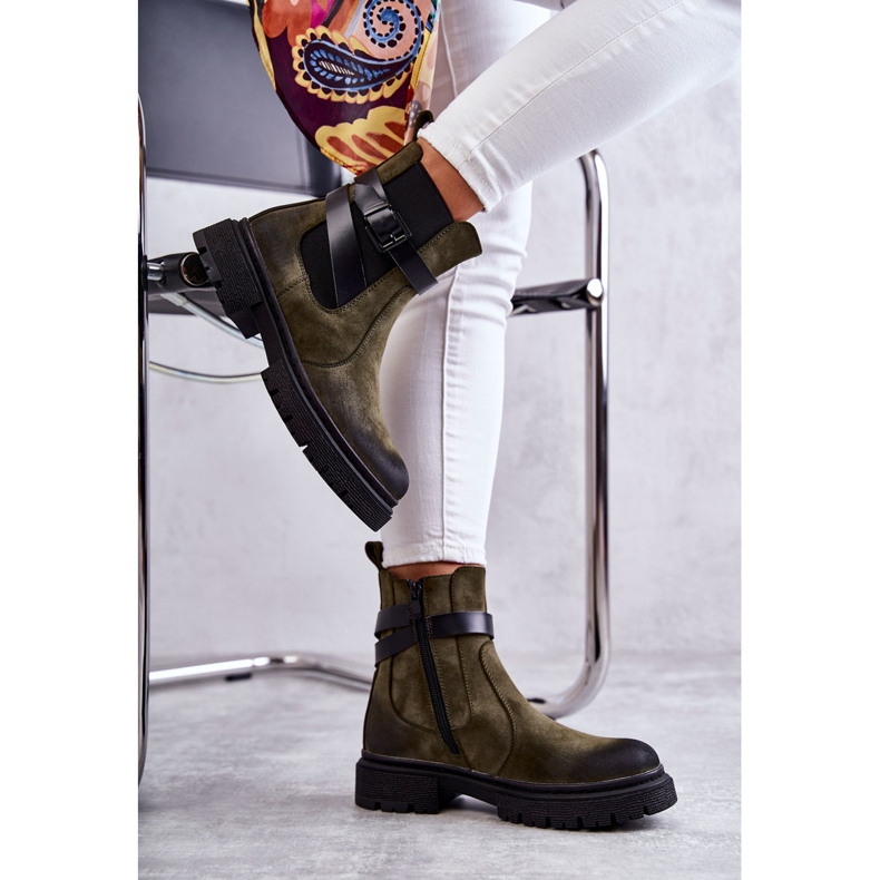 FE1 Ženske tople čizme Jodhpur čizme s remenom Green Jose M619 zelena 4