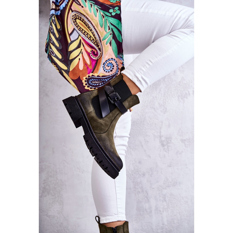 FE1 Ženske tople čizme Jodhpur čizme s remenom Green Jose M619 zelena 2