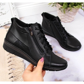 Kožne ženske čizme na klin crne Helios 567 crna 1