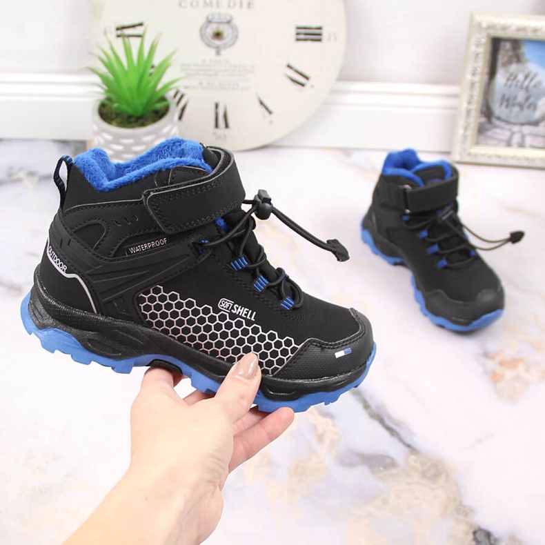 Dječje vodootporne čizme za snijeg s čičkom American Club AM904A crna 1