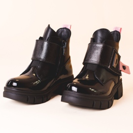 Crne lakirane čizme za djevojčice s ružičastim Shelovet umetcima crno ružičasta 2