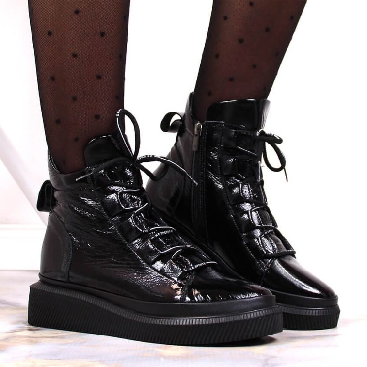 Kožne lakirane izolirane čizme Artiker W HBH36 crna 2