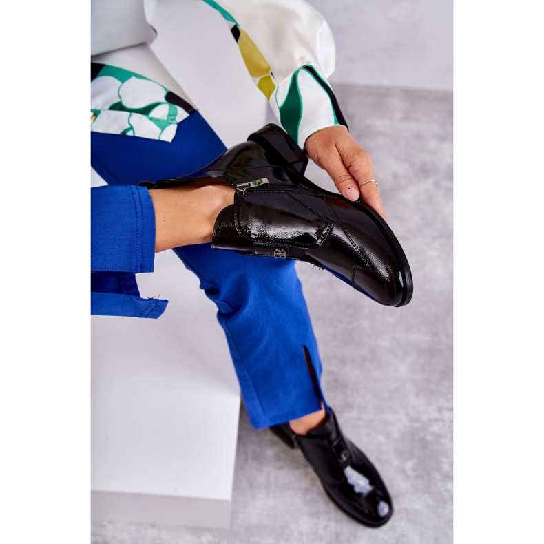 S.Barski Lakirane gležnjače s ukrasom, crne crna 1