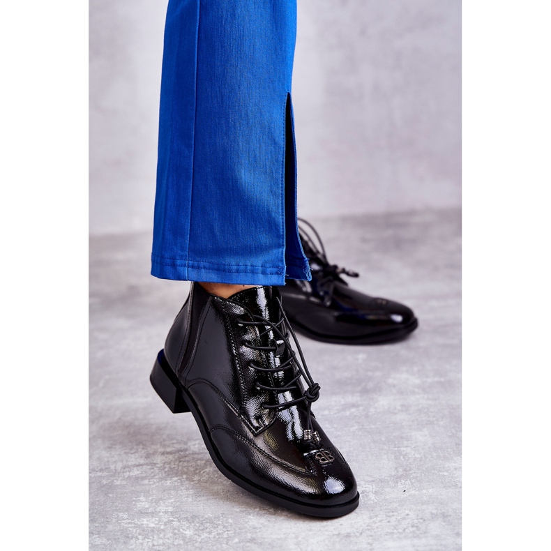 S.Barski Lakirane gležnjače s ukrasom, crne crna 2