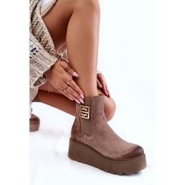 PL5 Ženske čizme od brušene kože na masivnoj platformi svijetlosmeđe Savira smeđa 1