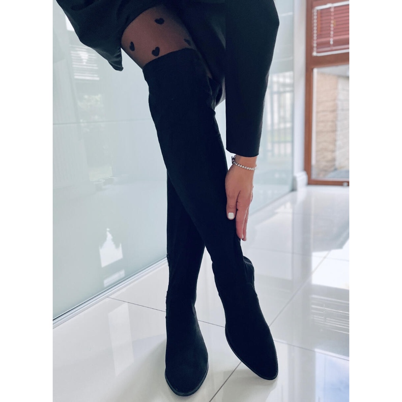 PA1 Gwen crne čizme s niskom petom iznad koljena crna 1