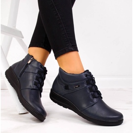 Ženske tople kožne čizme, teget Helios 521 tamnoplava 1