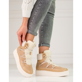 Ženske bež kožne čizme za snijeg Shelovet na platformu smeđa 1